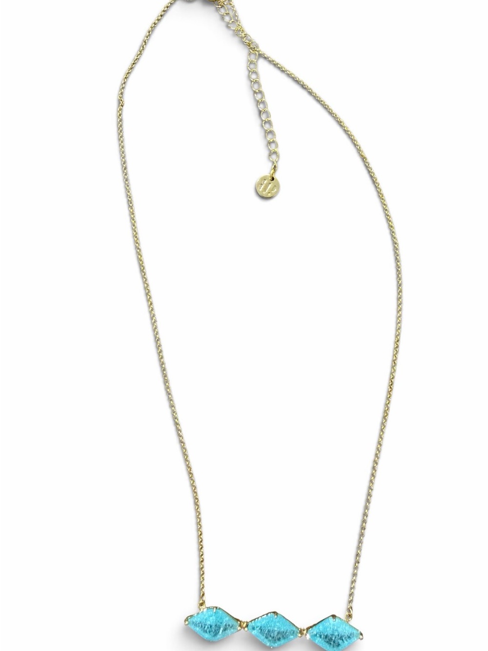 Gold Chain Necklace with Turquoise Blue Triple Gem Trio